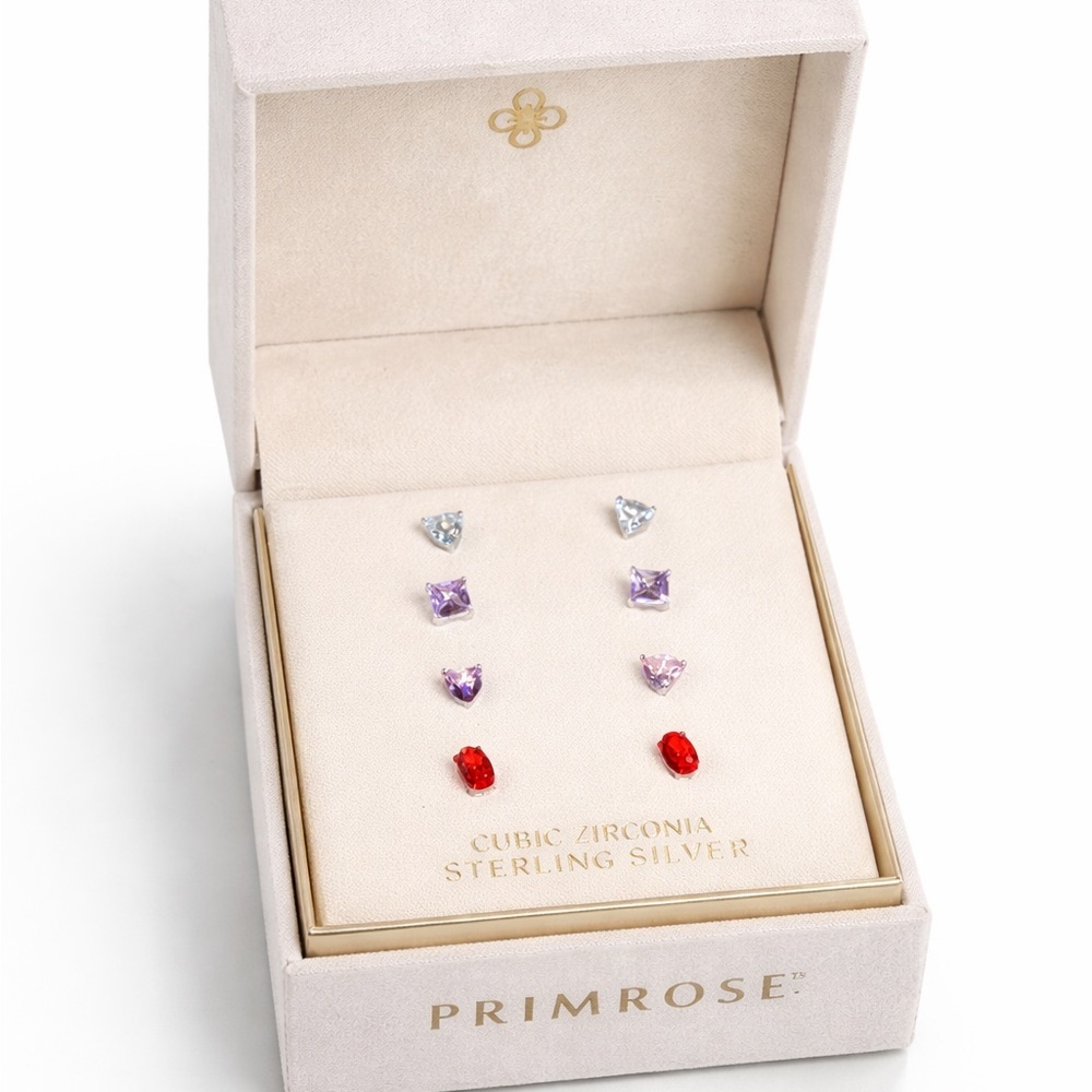 Primrose Cubic Zirconia Sterling Silver Multi Stud Earring Set NIB Gift Ready